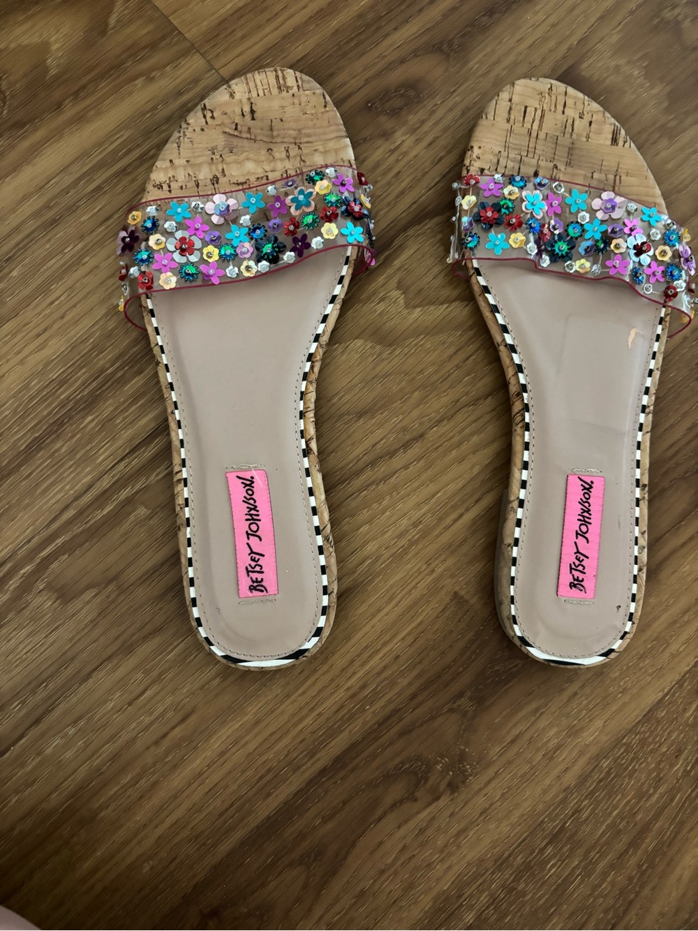 Betsey Johnson Multicolor Floral Sequin Slide Sandals